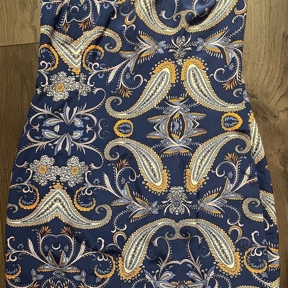 Yumi Kim Navy Paisley Printed Midi Silk‎ Slip Afternoon Tea Dress - Picture 4 of 8